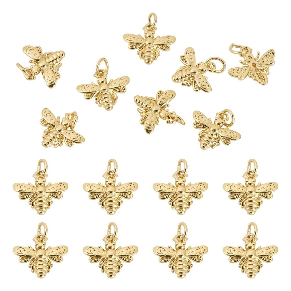 9321 8Pcs 18K Gold Plated Bees Pendants Golden Brass Honeybee Charms Hornet